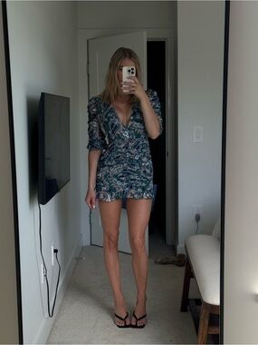 Paisley Mini Dress in Teal & White